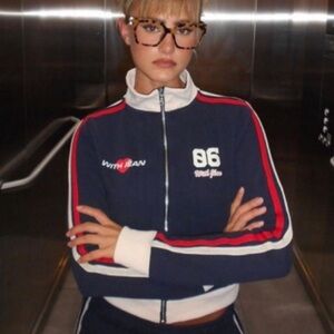 With Jean MVP Zip Through Athletic Retro Style Jacket Small